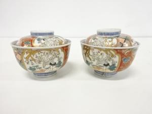古伊万里　金彩赤絵　蓋物碗　2客